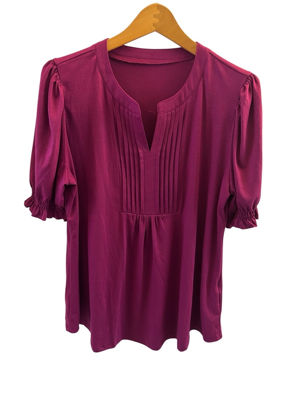 NWT Ivicoer Women’s Pintuck Split-Neck Short Sleeve Blouse - Raspberry XL